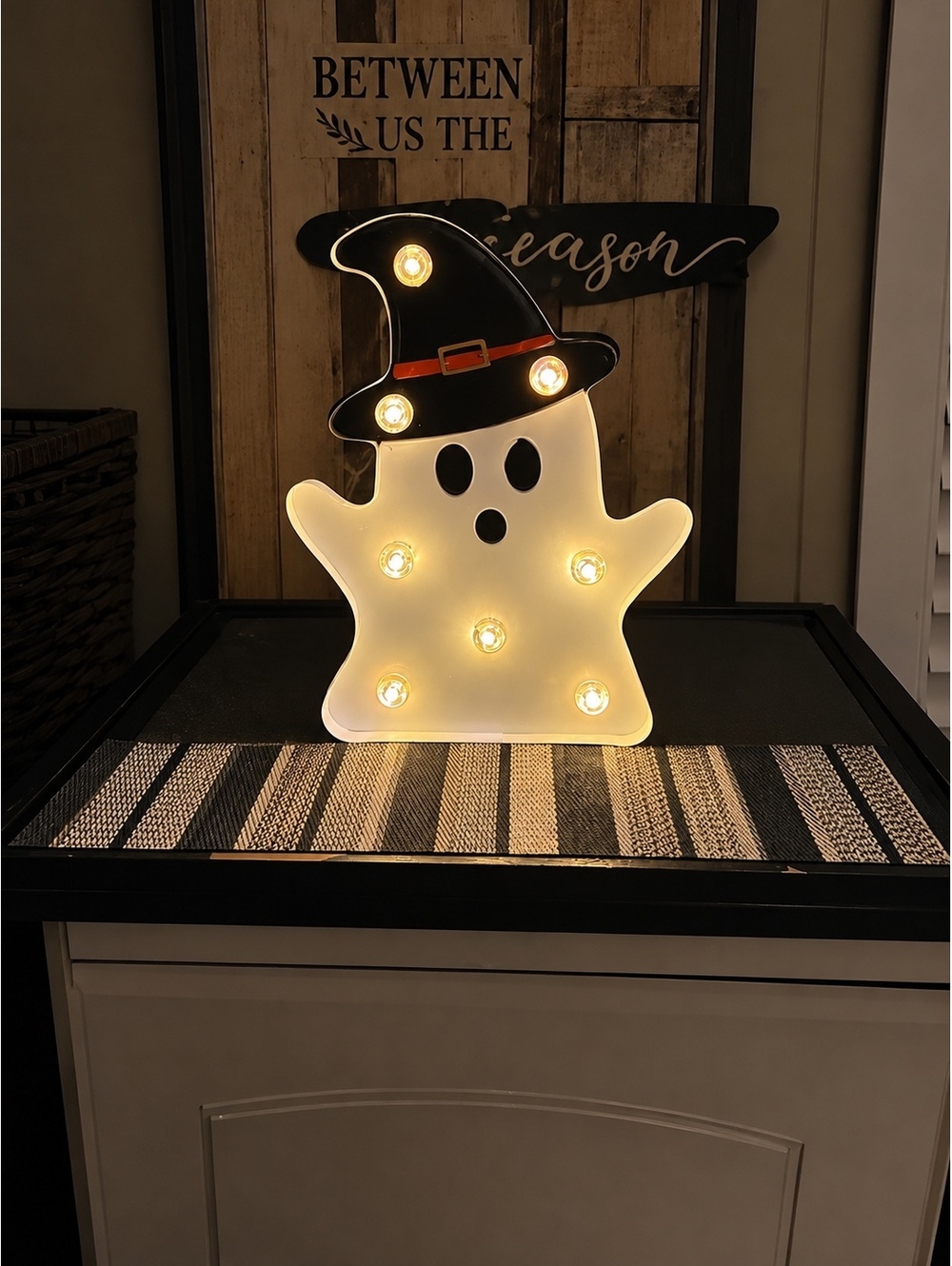 Halloween Ghost Marquee Light Décor with Witch Hat - Battery Operated LED Night/